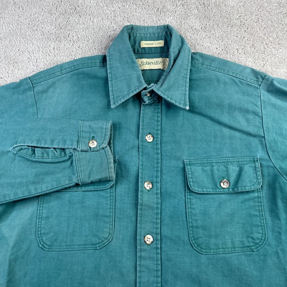 Vintage St Johns Bay Shirt Mens Medium Green Chamois Flannel Utility USA Made - Picture 1 of 16